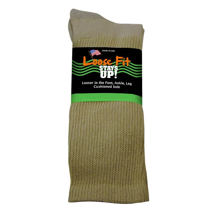 6-Pack Loose Fit Stays Up Cotton Casual Crew Socks Made in USA by Extra Wide