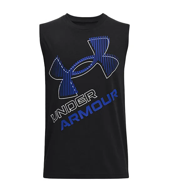 Boys UA Cotton Muscle Tank - Black / White