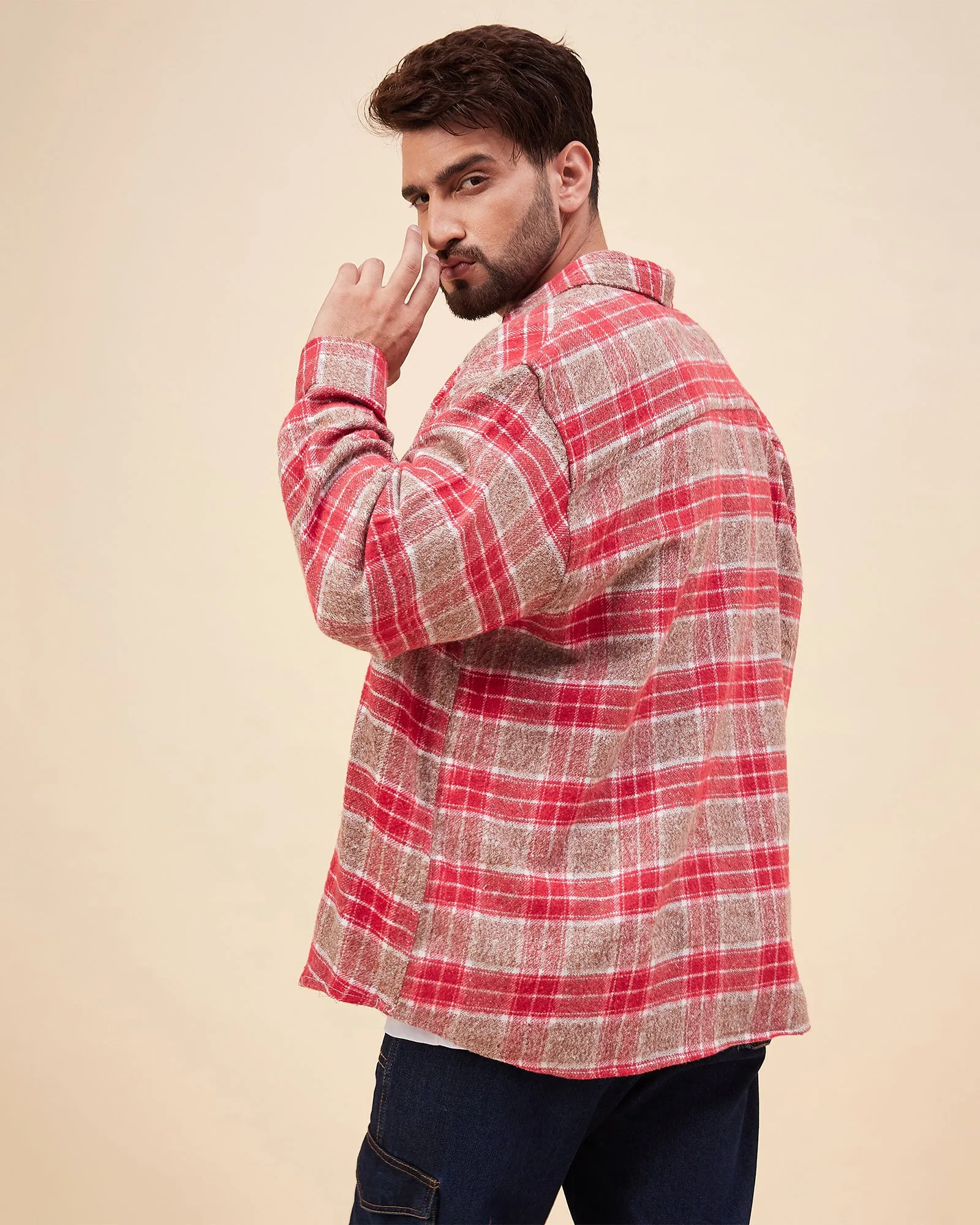 Chimpaaanzee Men Red & Brown Oversized Fit Shirt