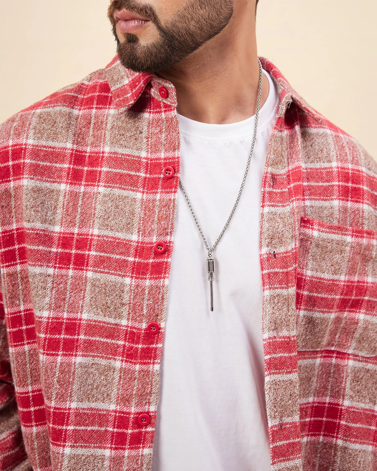 Chimpaaanzee Men Red & Brown Oversized Fit Shirt