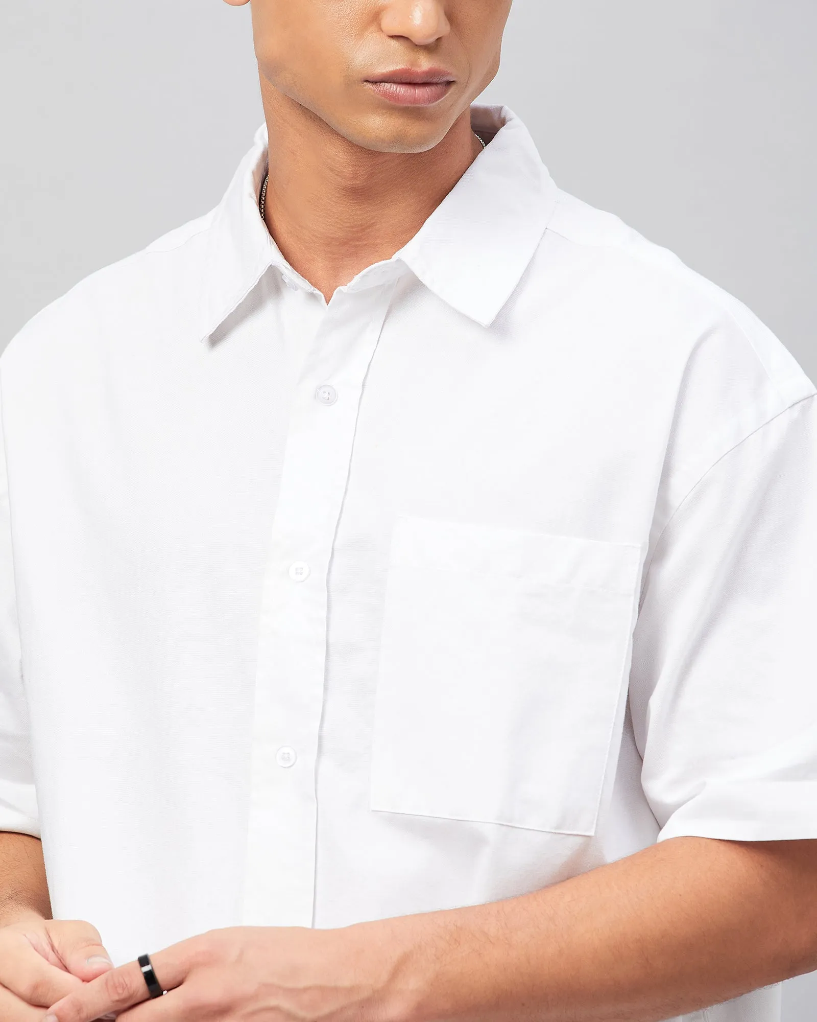 Chimpaaanzee Men White Oversized Fit Shirt