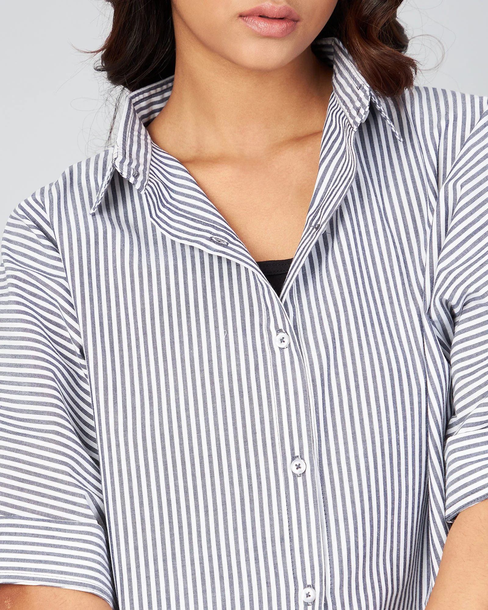 Chimpaaanzee Women Viscose Black & White Striped Crop Shirt