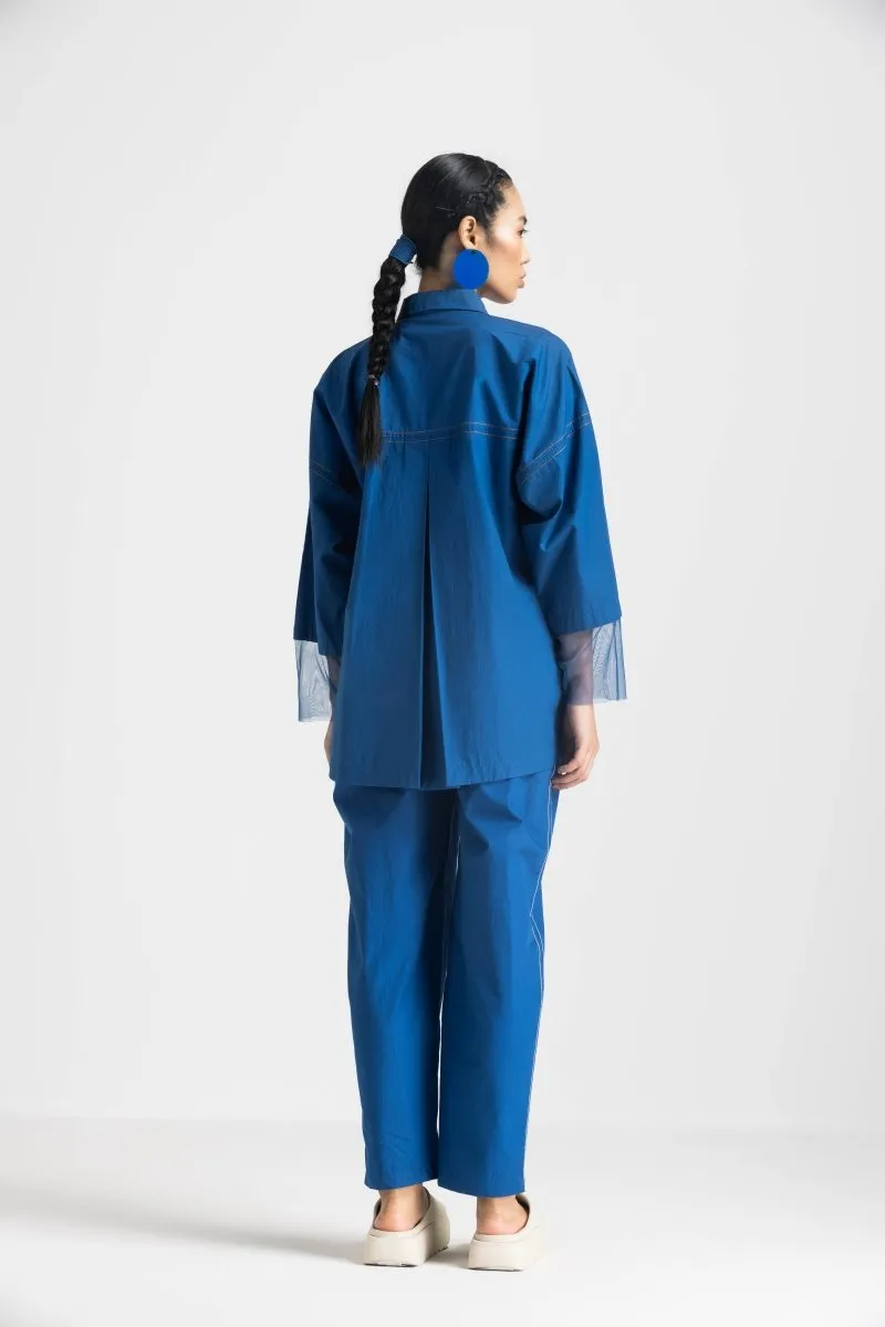 Contrast Detail Shirt - Electric Blue