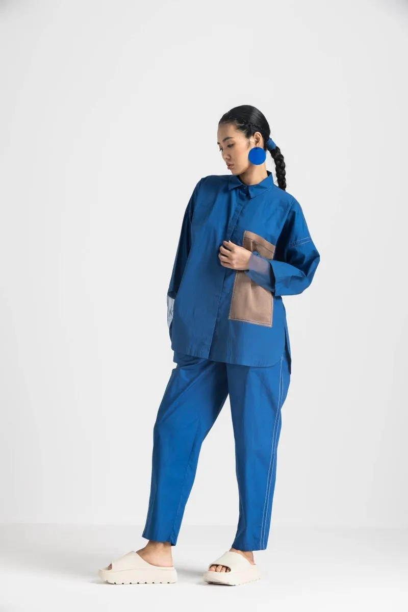 Contrast Detail Shirt - Electric Blue