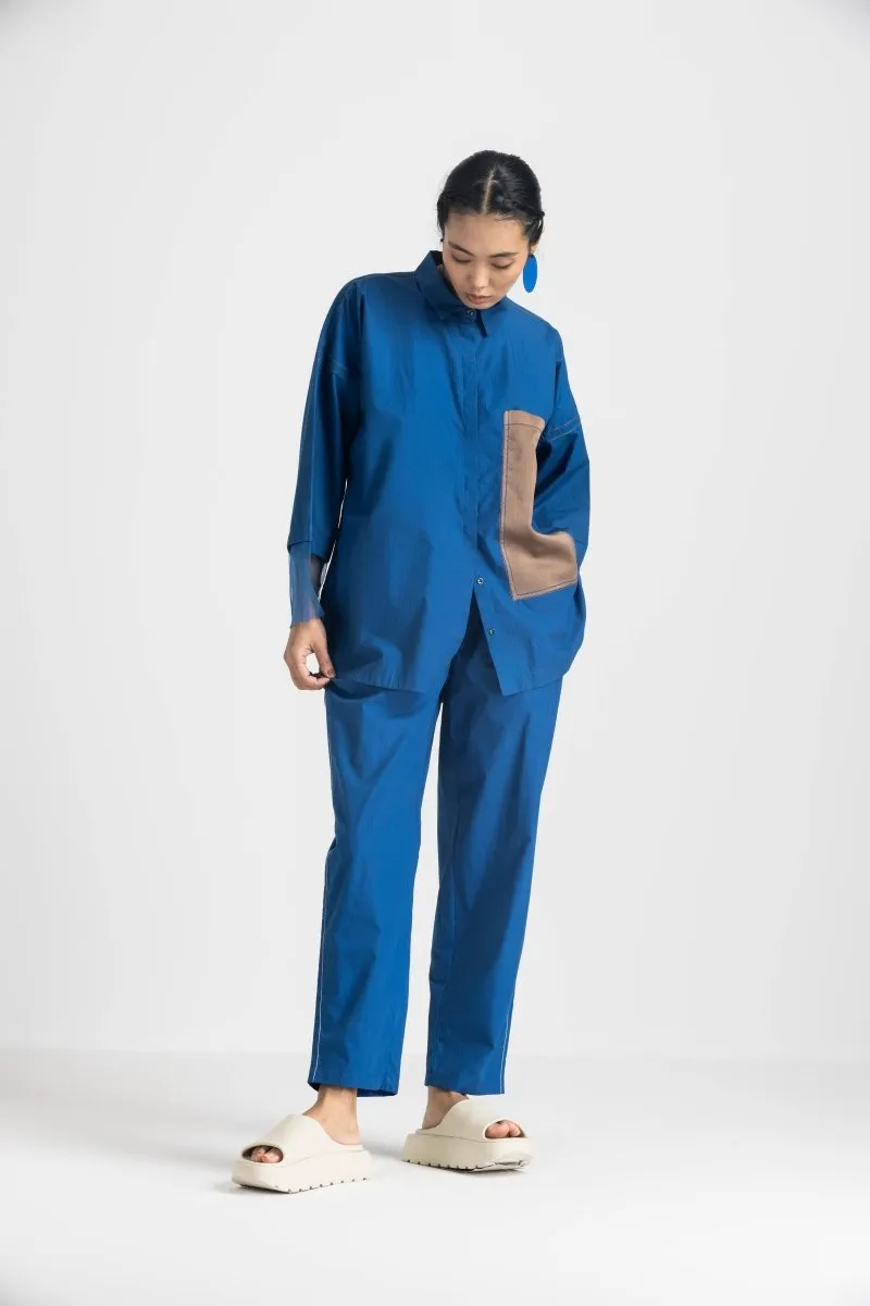 Contrast Detail Shirt - Electric Blue