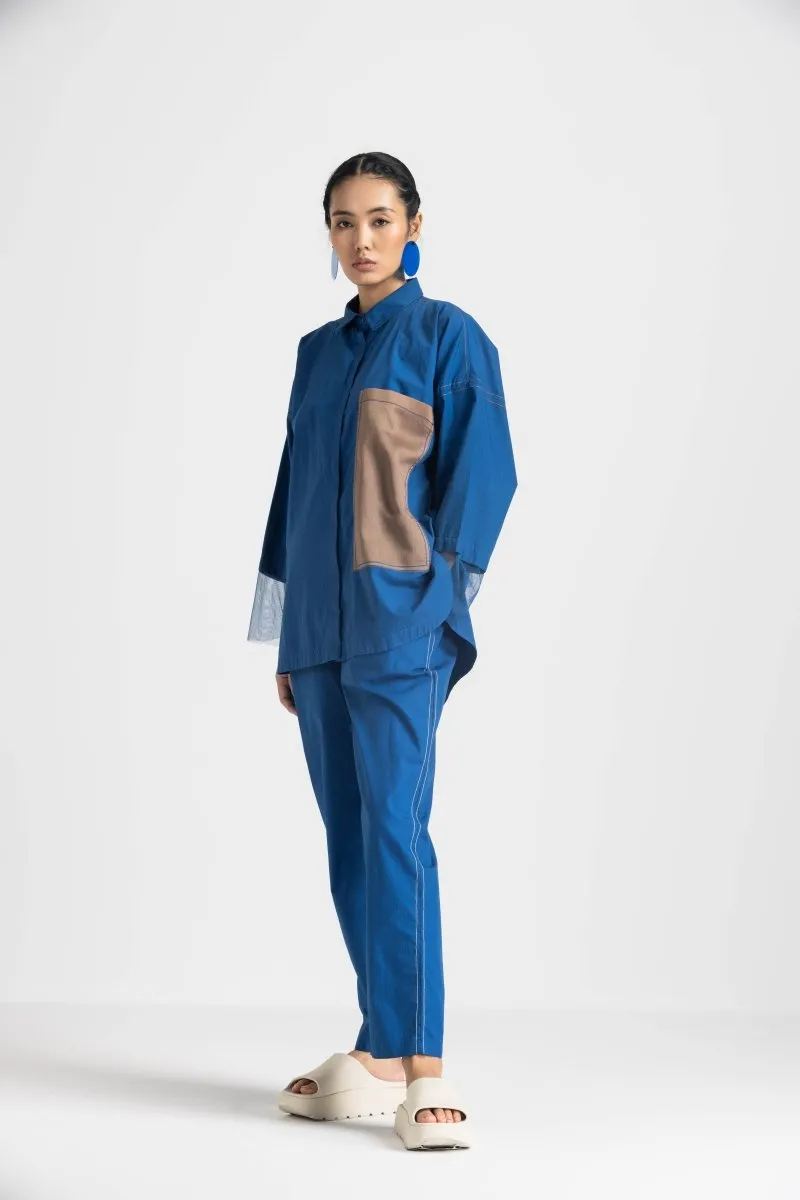 Contrast Detail Shirt - Electric Blue