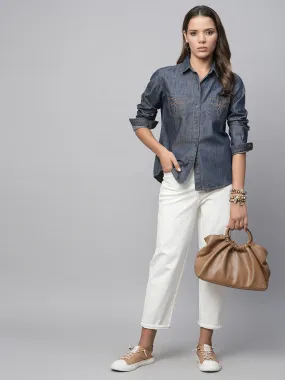 Cotton Tencel Essential Dark Wash Denim Shirt