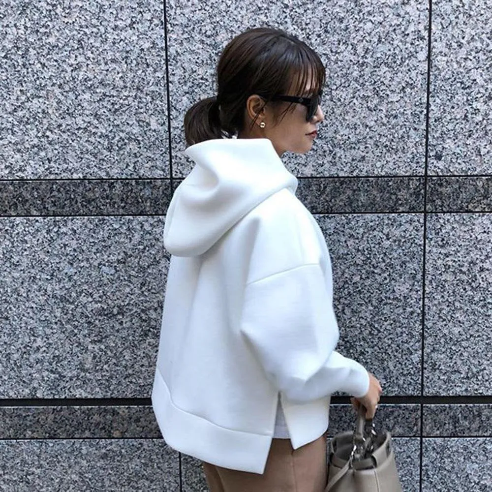 Japanese Hooded Trendy Short Thick Sweatshirt Casual Tops Women Outerwear
