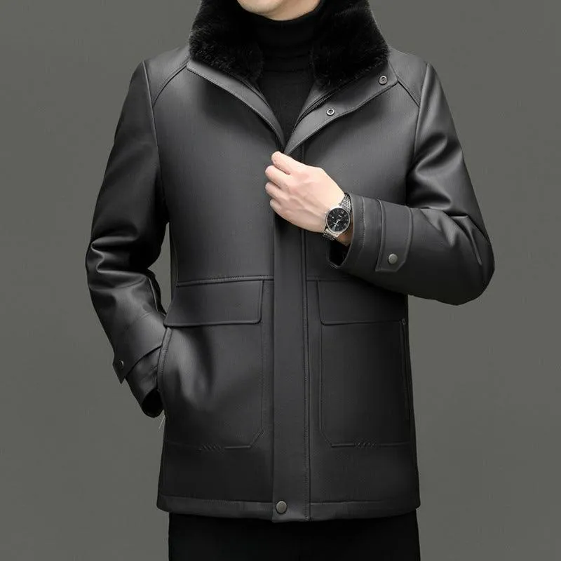 Mink-Lined PU Leather Jacket