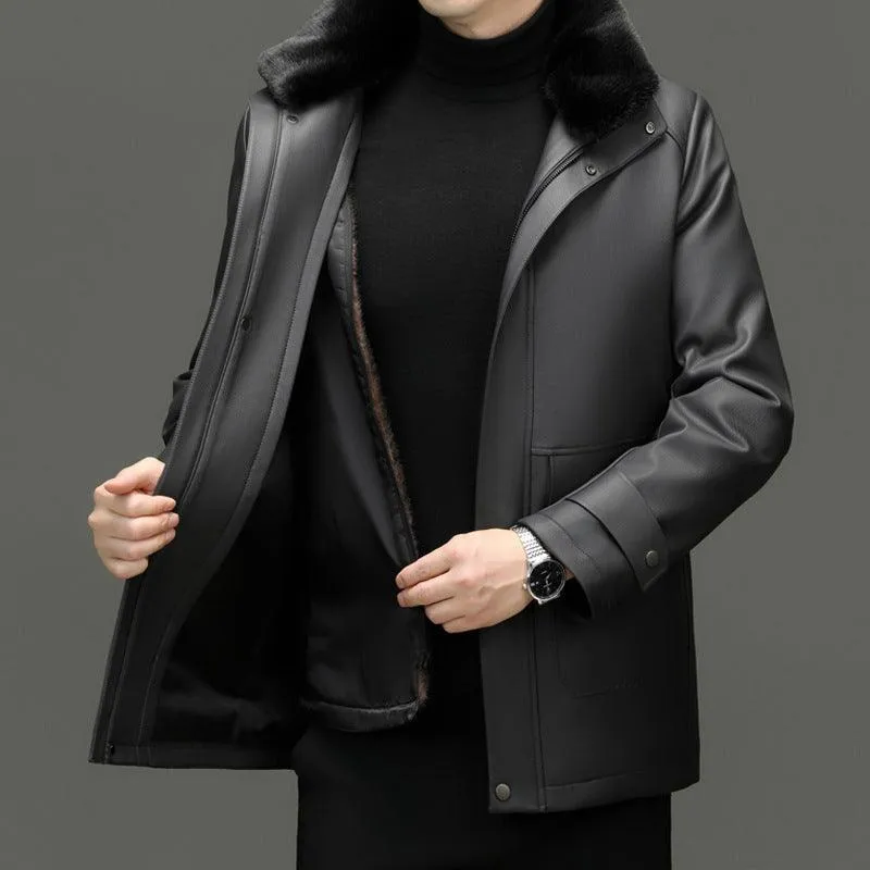 Mink-Lined PU Leather Jacket