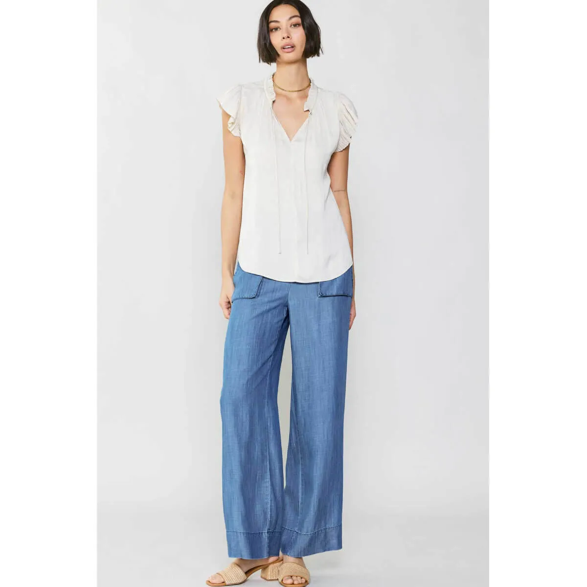 Pleated Short Sleeve Blouse