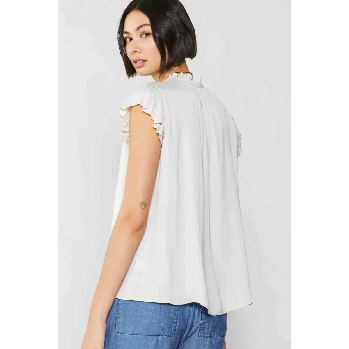 Pleated Short Sleeve Blouse