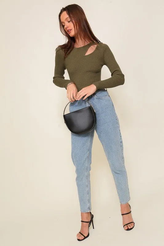TIMING Cut Out Long Sleeve Sweater Top