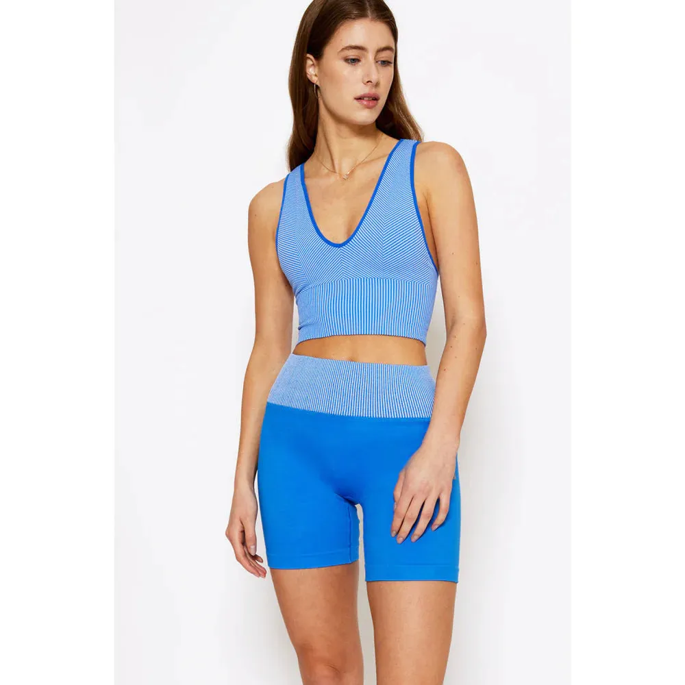 V-NECK SPORTS BRA TOP IN ROYAL BLUE